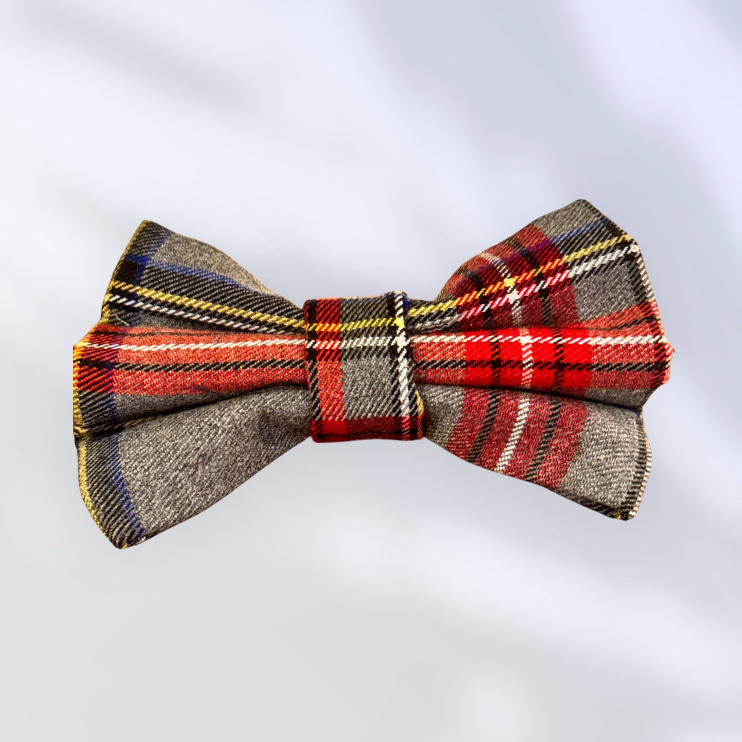 Grey tartan bow tie